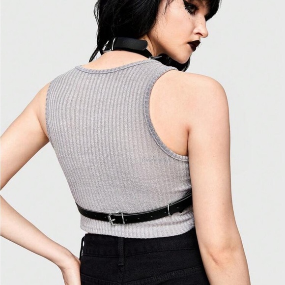 PU Leather Spike Studded Star Charm Choker Harness - Picture 2 of 10